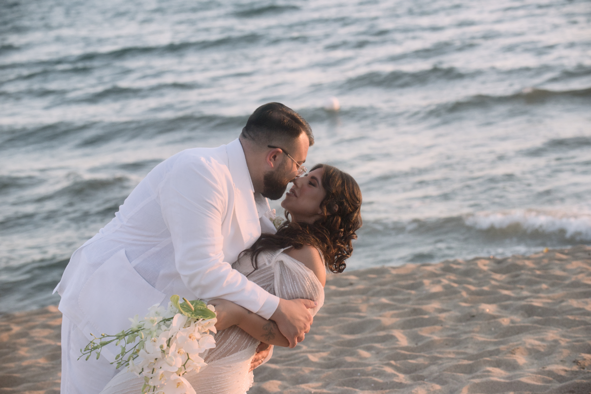 Couple photographed at the end of the day in low warm light
