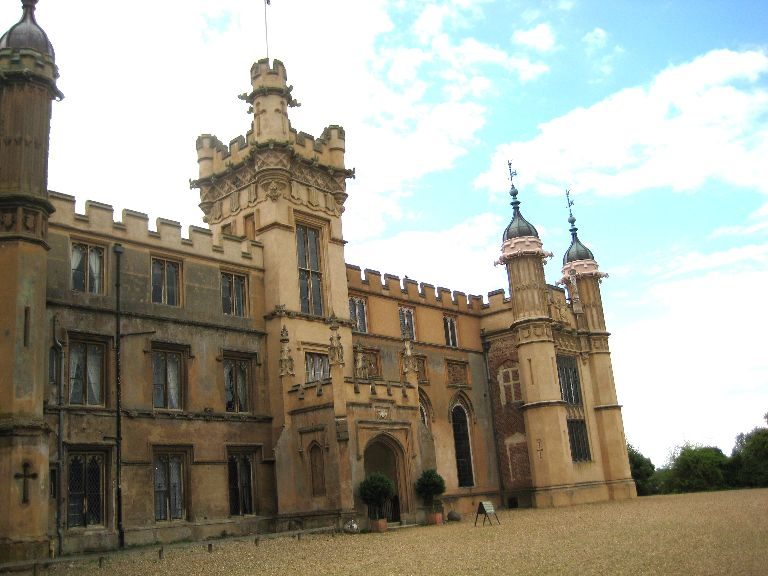 The Gothic frontage and towers of Knebworth House near Stevenage in Hertfordshire
